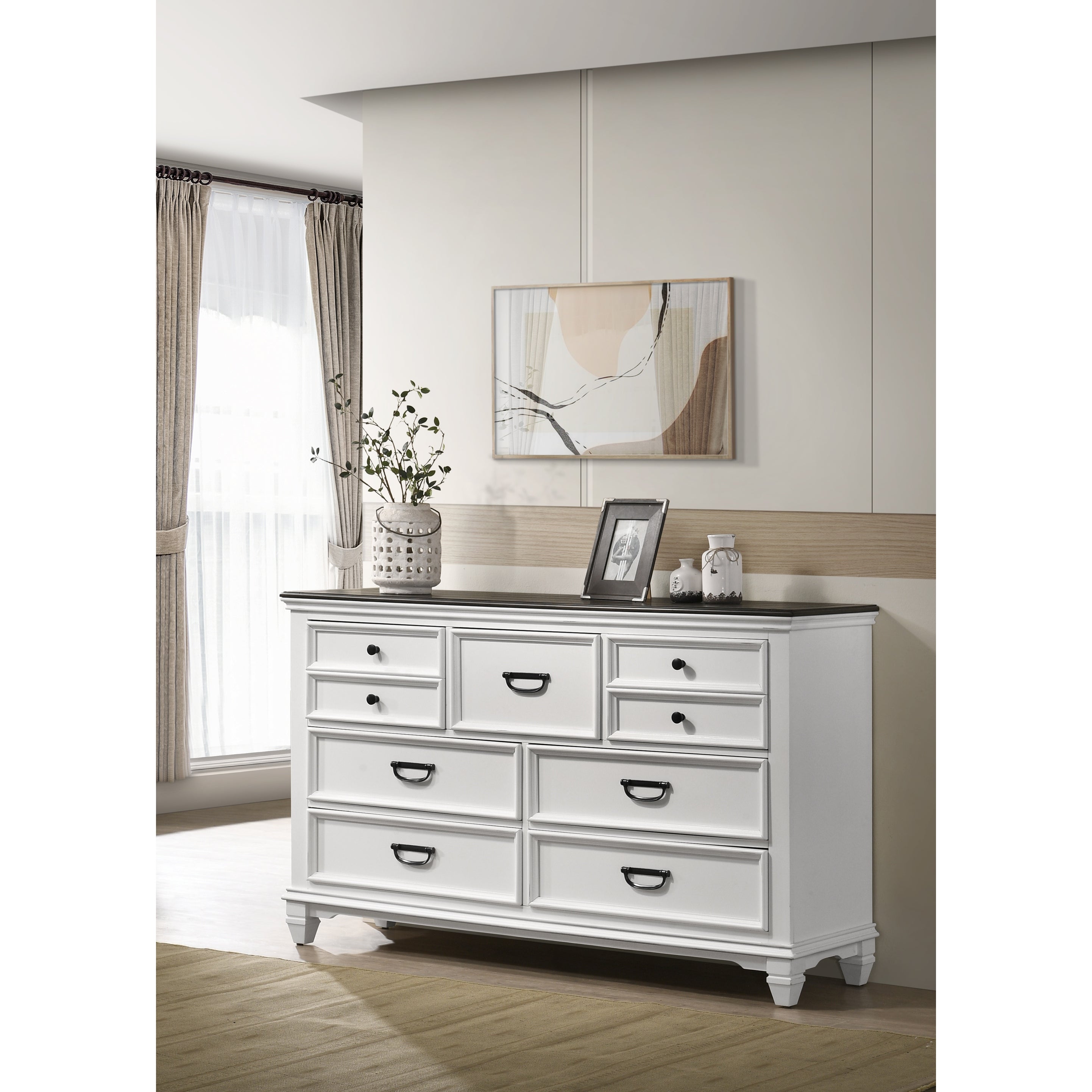 Roundhill Furniture Clelane Wood 7-Drawer Dresser， Weathered White and Gray - - 36211415 - Mycitystee