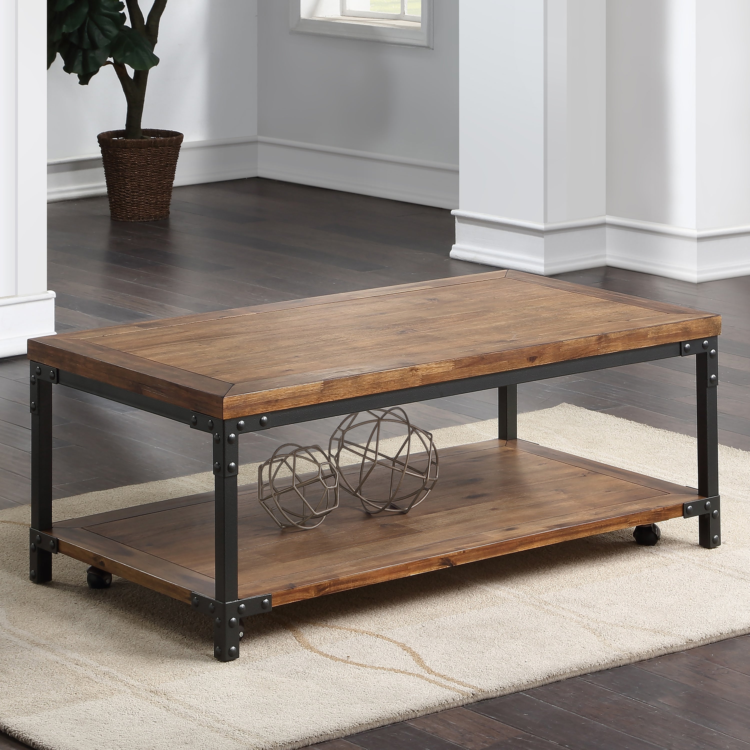 Leyburn Industrial Wood and Metal Coffee Table with Casters by Greyson Living - Mycitystee