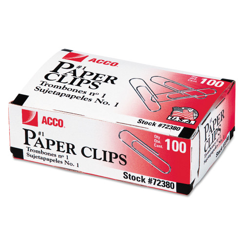Acco Paper Clips， #1， Smooth， Silver， 100 Clips/Box， 10 Boxes/Pack (72380) - Mycitystee