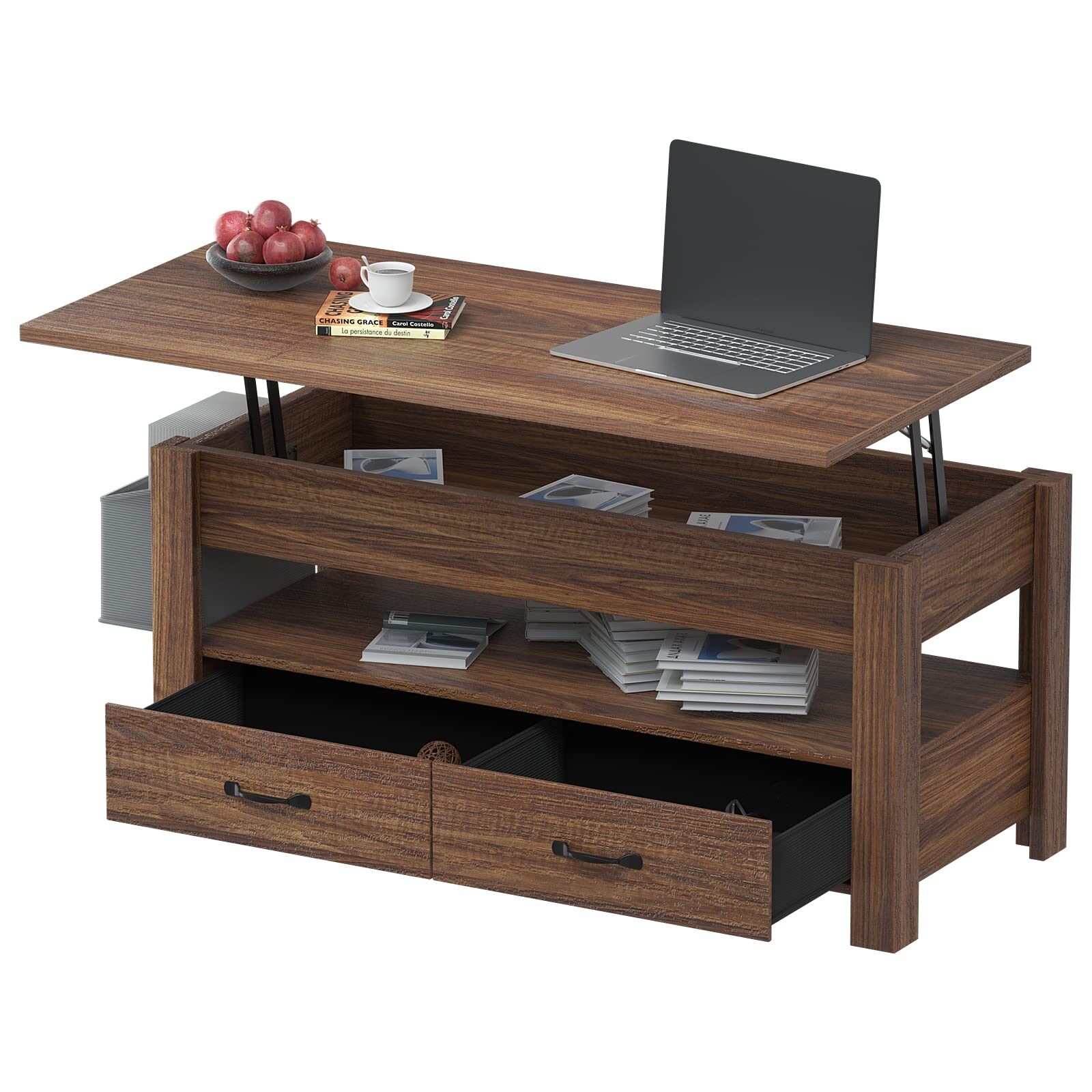 Lift Top Coffee Table with Storage， Coffee Tables for Living Room， Farmhouse Coffee Table with Hidden Compartment - Mycitystee