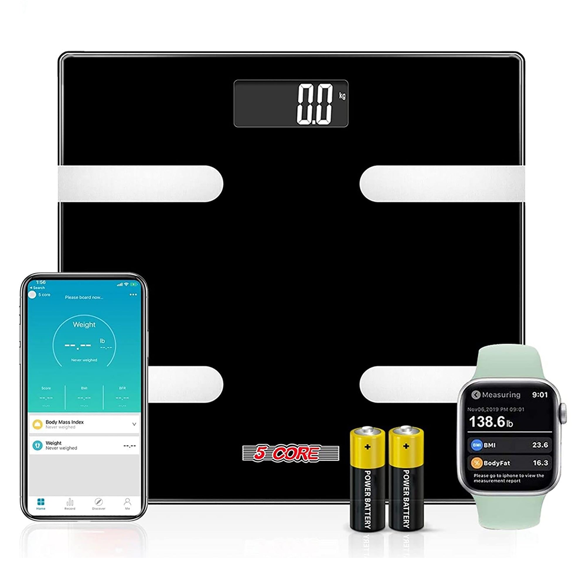 5 Core Smart Digital Bathroom Weighing Scale with Body Fat and Water Weight for People, Bluetooth BMI Electronic Body Analyzer Machine, 400 lbs. BBS H - Mycitystee