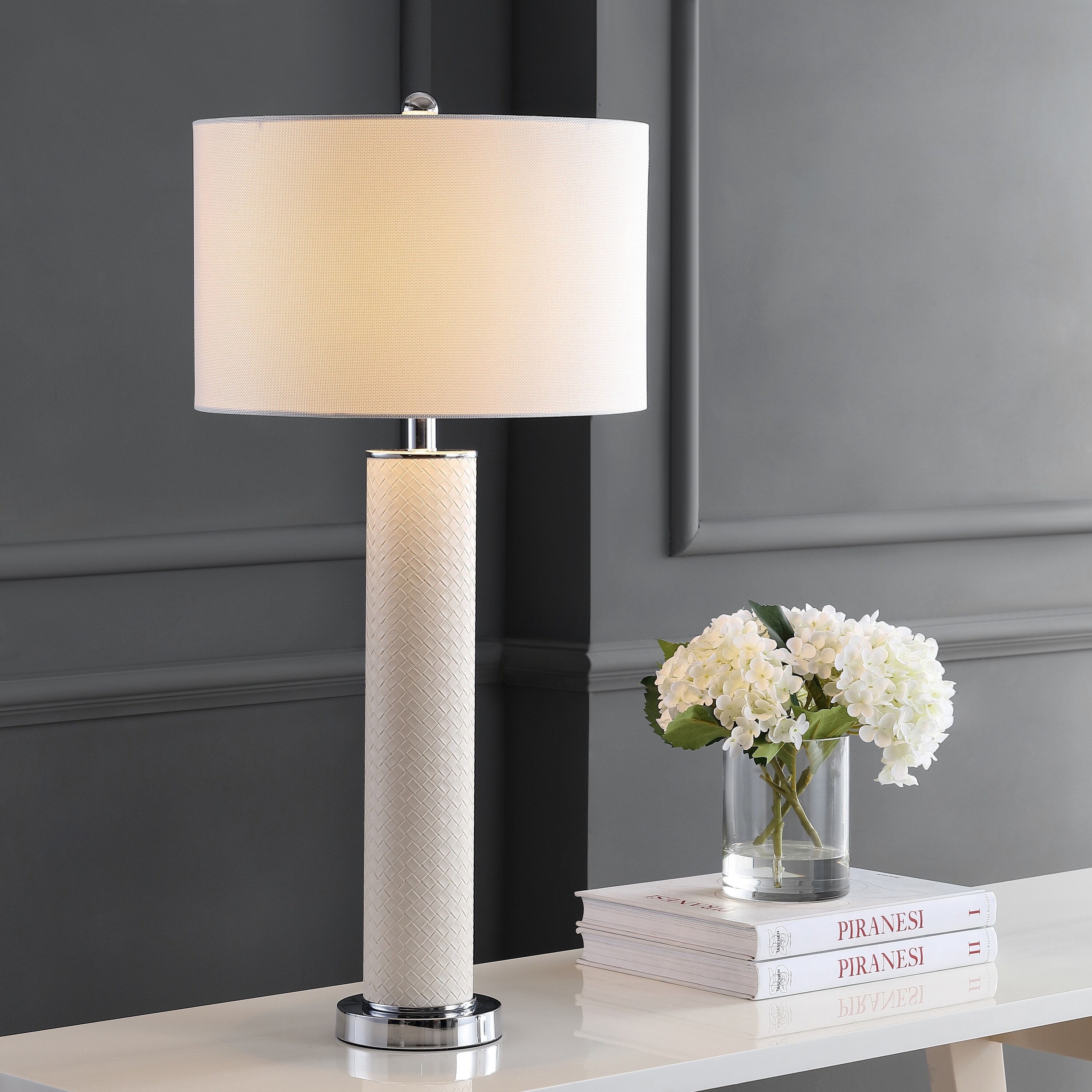 SAFAVIEH Lighting 32-inch Ollie Faux Woven Leather Cream Table Lamp (Set of 2) - 15