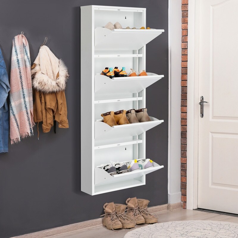 4 Drawer Shoe Cabinet， 4Tier Shoe Rack Storage Organizer， White Color - - 37926720 - Mycitystee