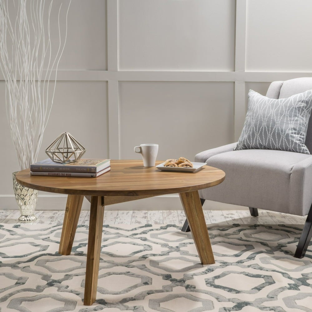Albin Modern Acacia Wood Round Coffee Table， Natural - Mycitystee