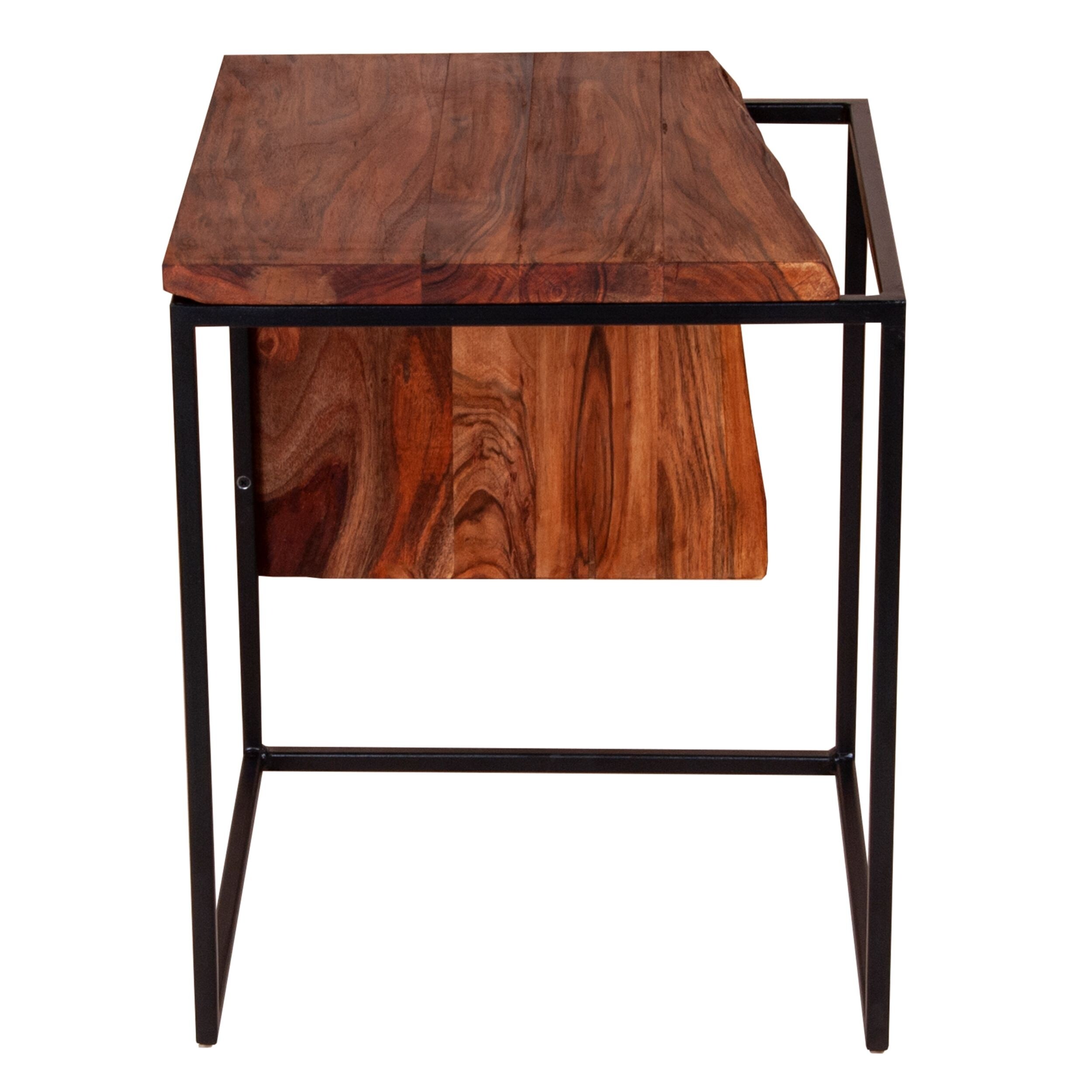 21 Inch Solid Water Resistant Live Edge Modern Style Acacia Wood Accent End Side Table with Metal Frame for Living Space - Mycitystee