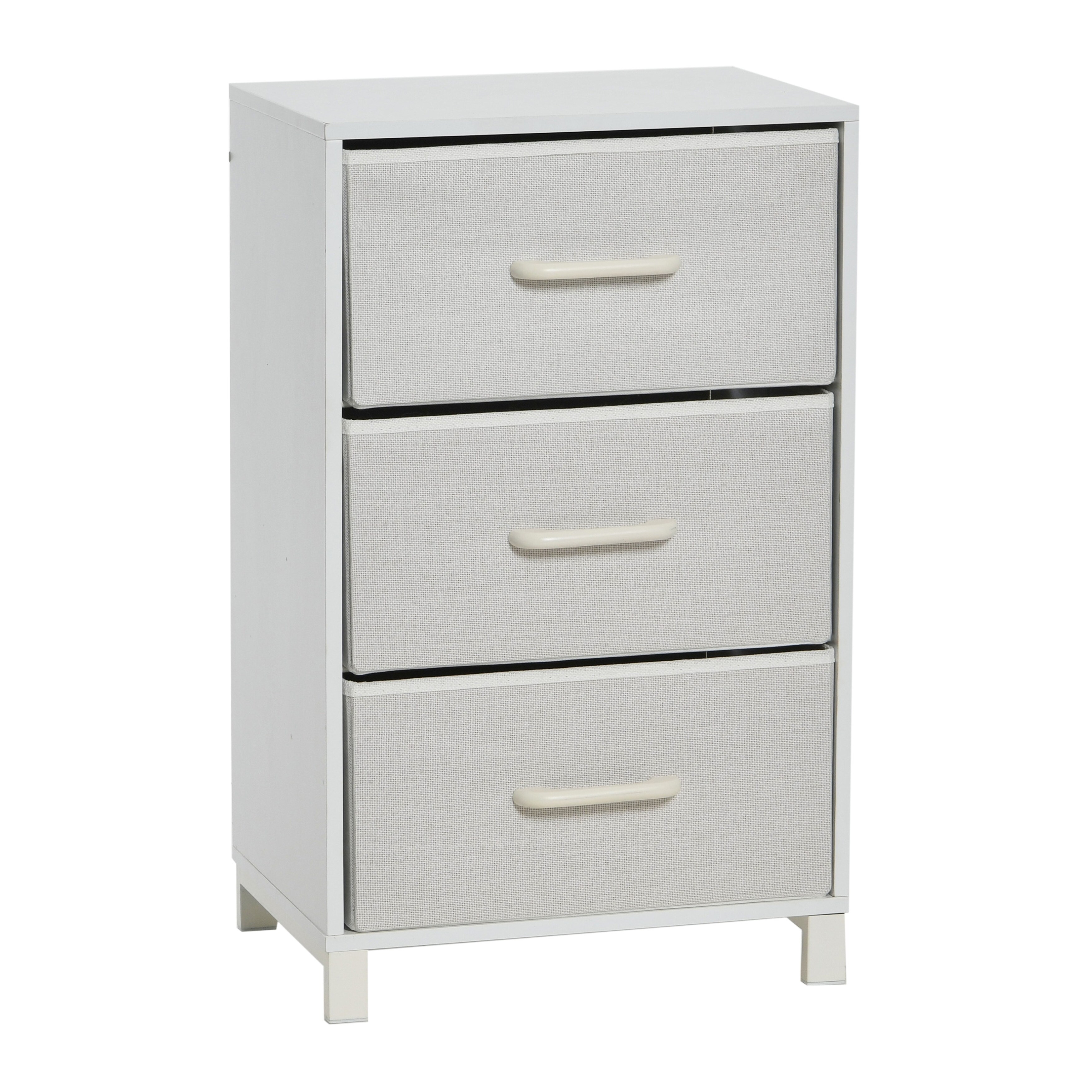 3 Drawer Dresser， Narrow Storage Chest， Fabric Drawers， Wire Backing and Metal Feet， Plastic Handles， Scandinavian Style - - 35660446 - Mycitystee