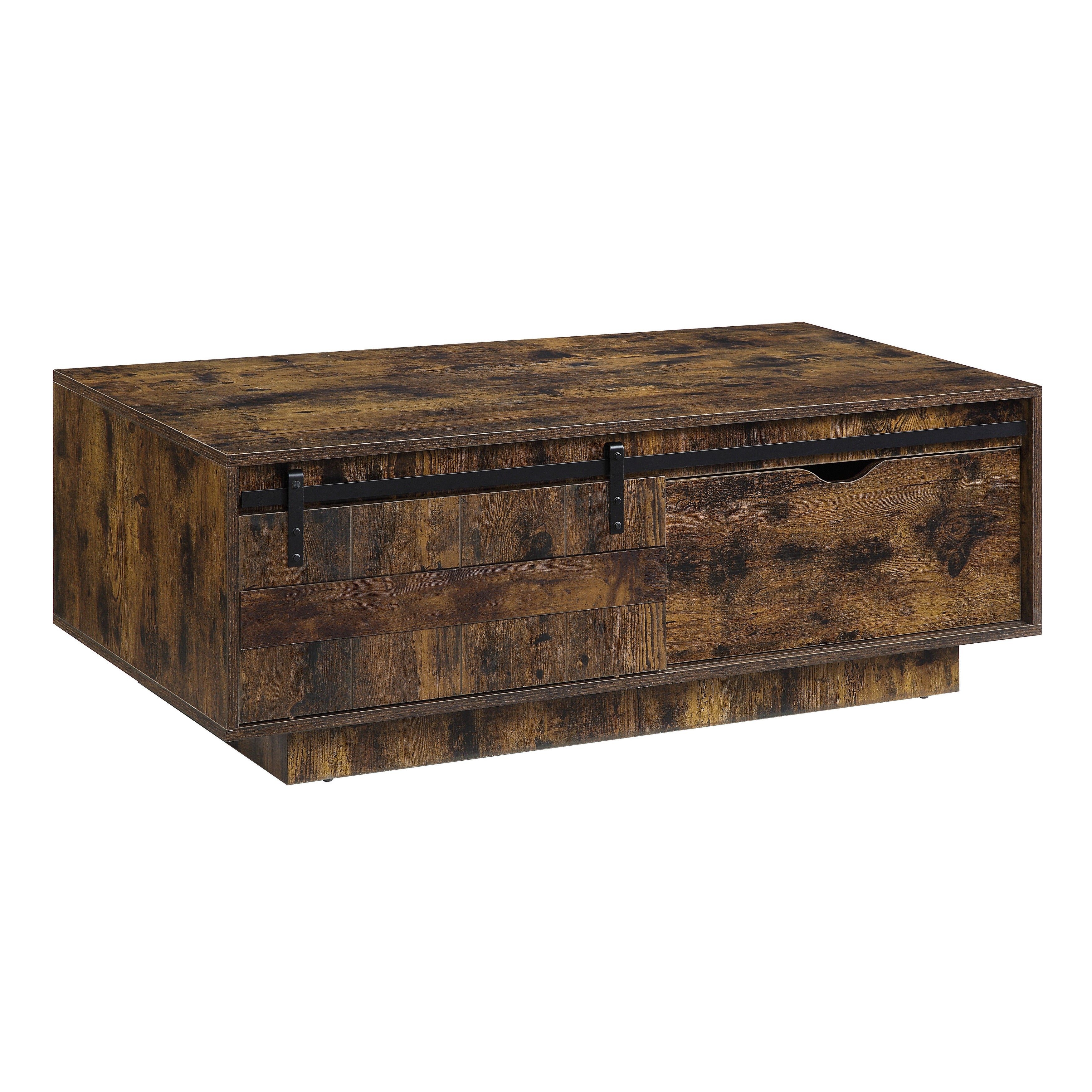 Farmhouse Style Coffee Table with 1 Storage Drawer and 1 Open Compartments， Wood Sofa Table for Living Room， Rustic Oak Finish - Mycitystee