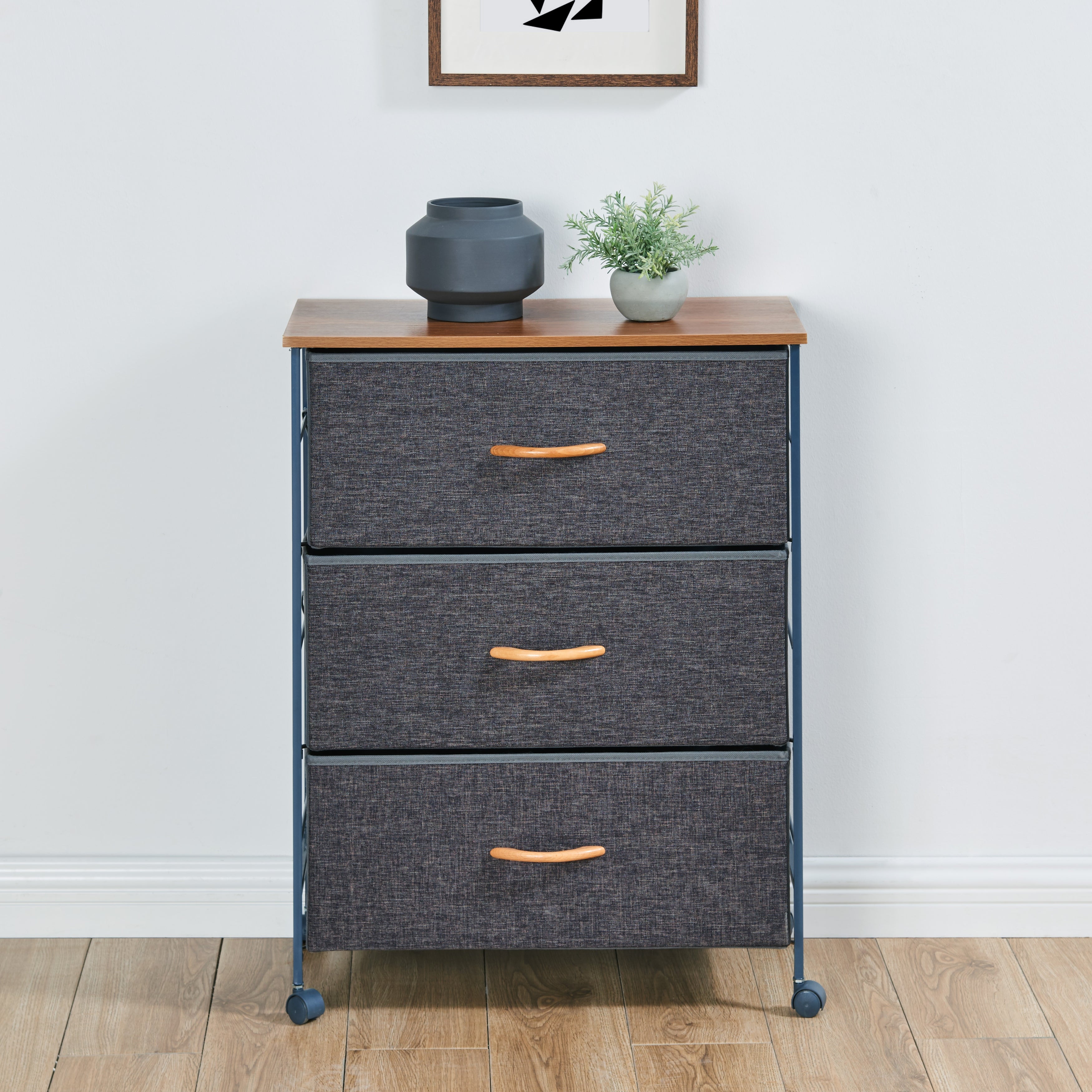 Danya B. Fabric 3-Drawer Storage Dresser Chest with Steel Frame and Caster Wheels - - 28981500 - Mycitystee