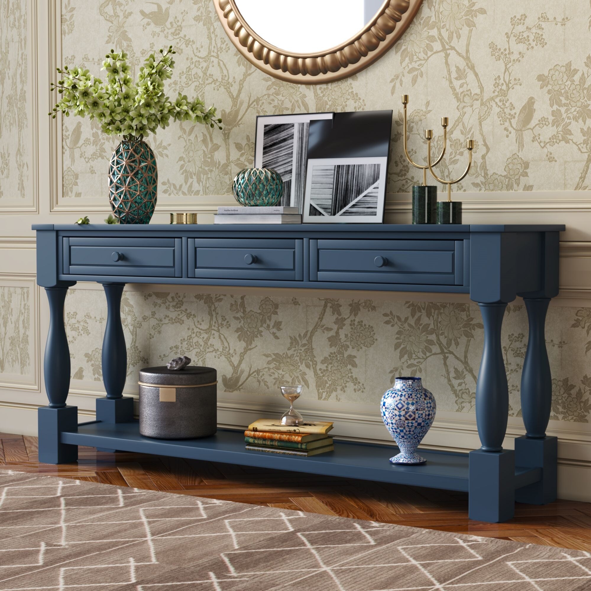 Long Extra-thick Sofa Table with Drawers and Shelf for Entryway - Mycitystee
