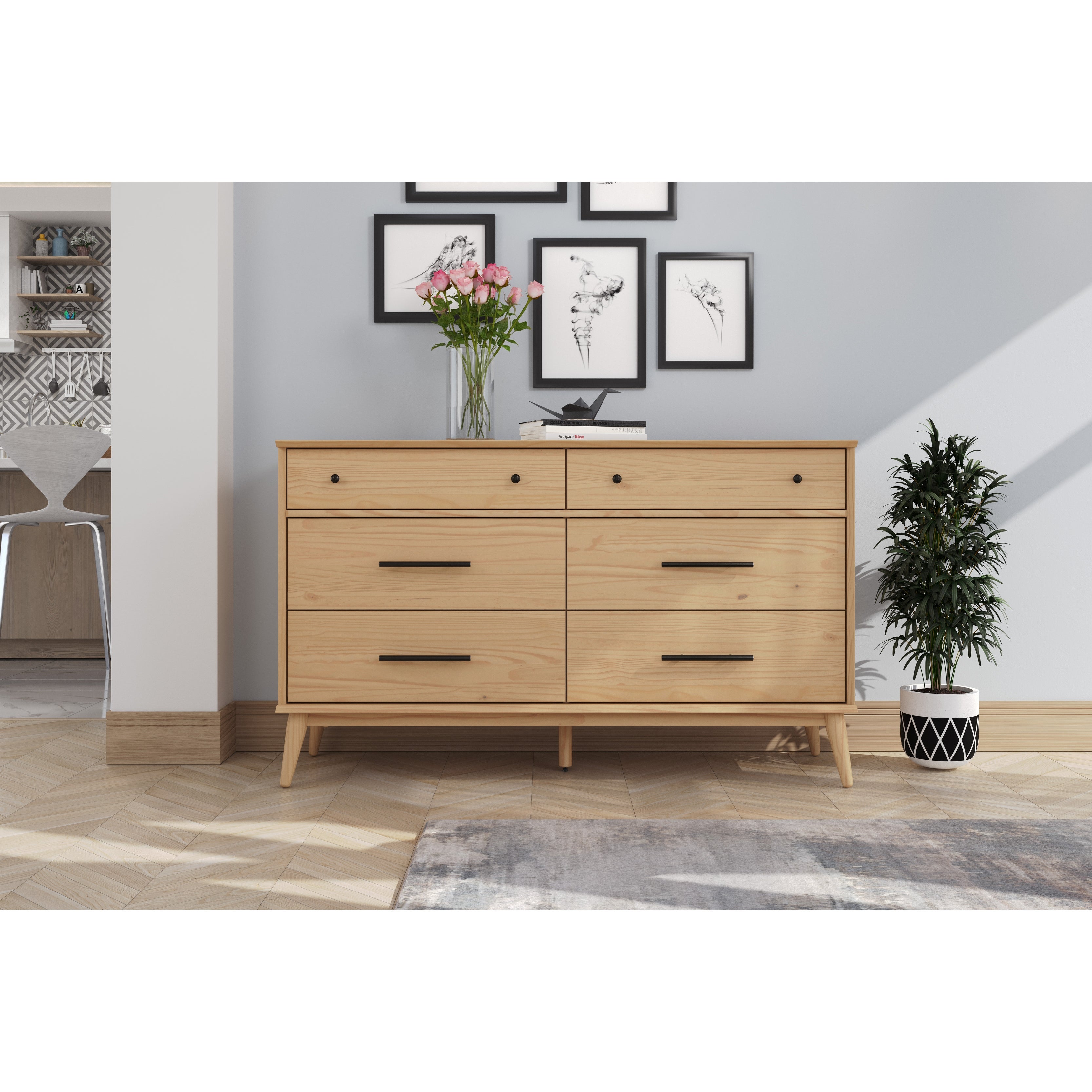 Mid Century Six Drawer Dresser - Scandinavian Oak Finish - - 37175483 - Mycitystee