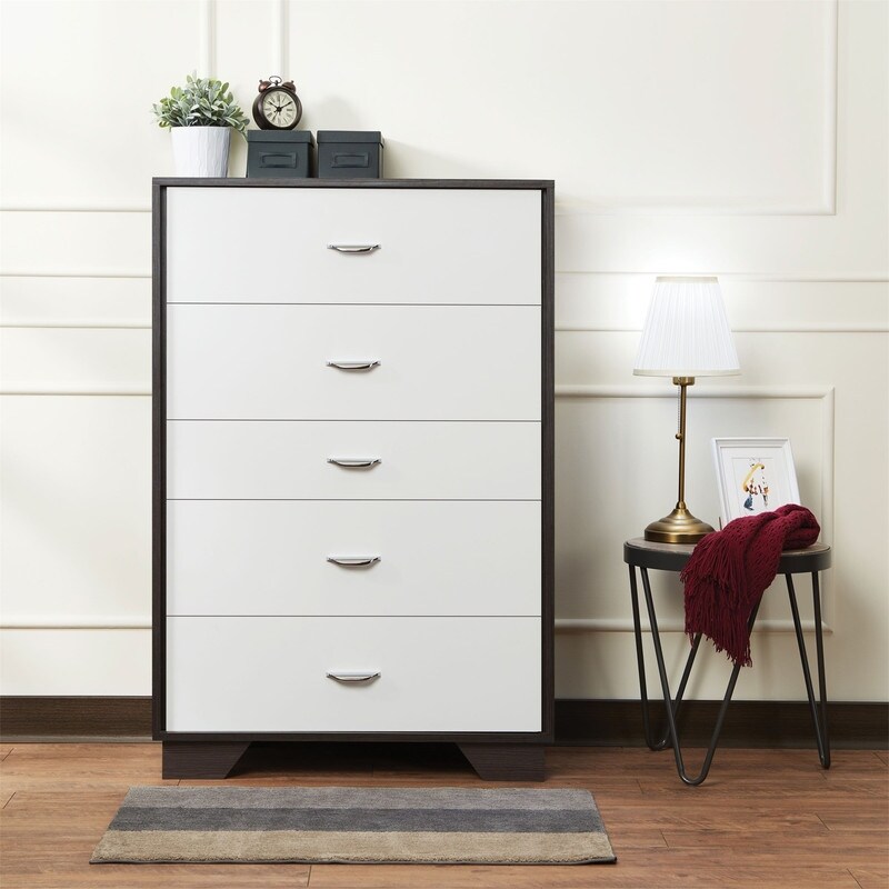 Eloy 5 Drawers Chest in White and Espresso - - 34307362 - Mycitystee