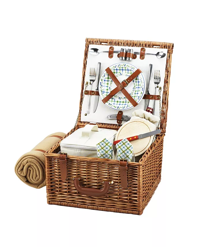 Picnic At Ascot Cheshire English-Style Willow Picnic Basket for 4 with Blanket - Mycitystee