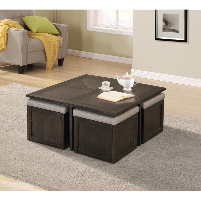 Trinity Espresso MDF Coffee Cocktail Table with 4 Ottomans - Mycitystee