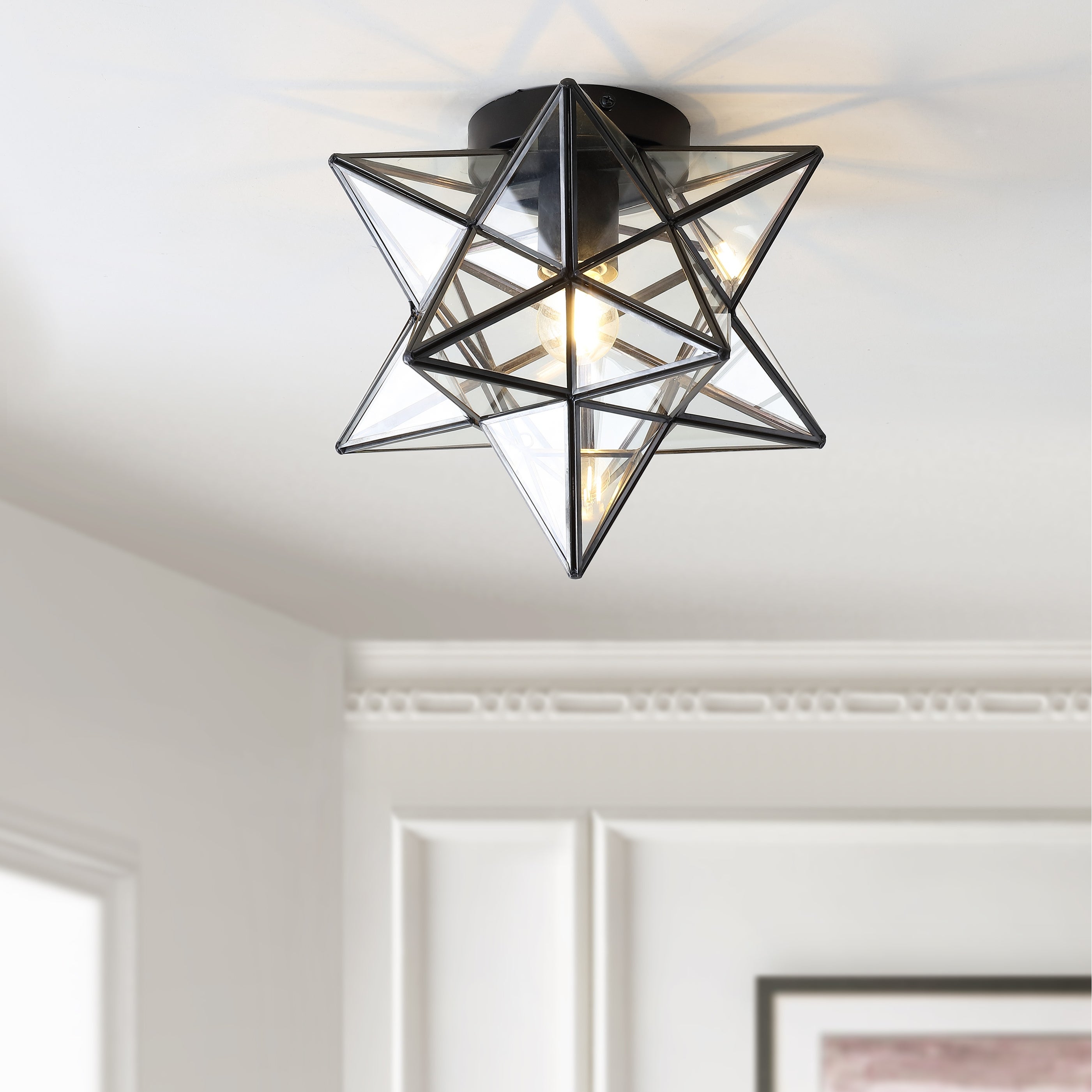 Lynn Moravian Star Metal/Clear Glass LED Flush Mount， by JONATHAN Y - 12
