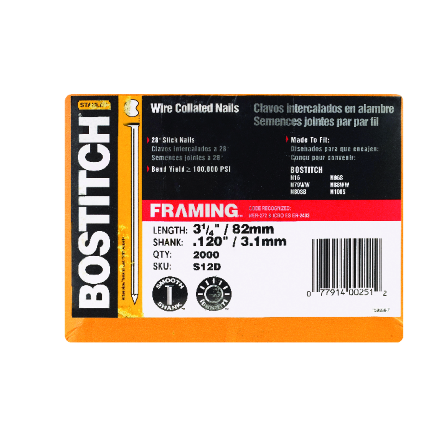 Bostitch 3-1/4 in. Angled Strip Coated Stick Nails 28 deg 2000 pk - Mycitystee