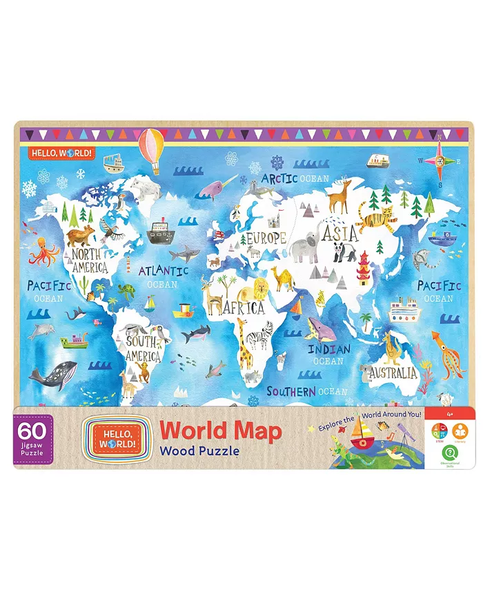 MasterPieces Puzzles 60 Piece Kids Jigsaw Puzzle - Hello， World! Map Wood Puzzle - Mycitystee