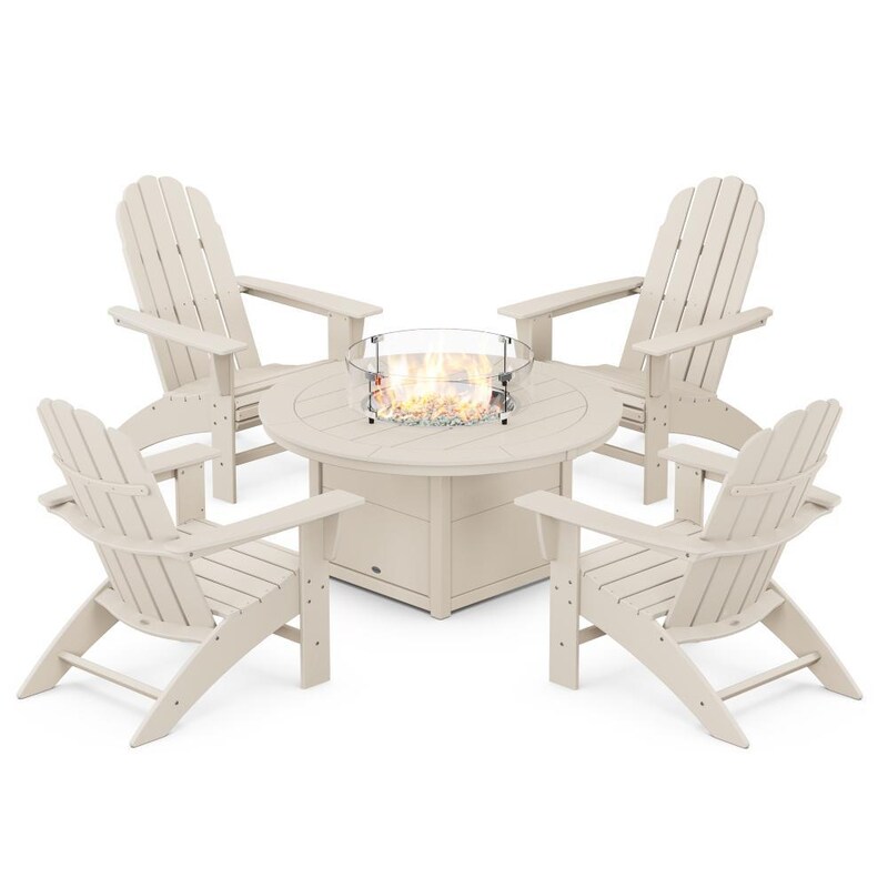 POLYWOOD Vineyard 5-Piece Curveback Adirondack Conversation Set w/ Fire Pit Table - Mycitystee