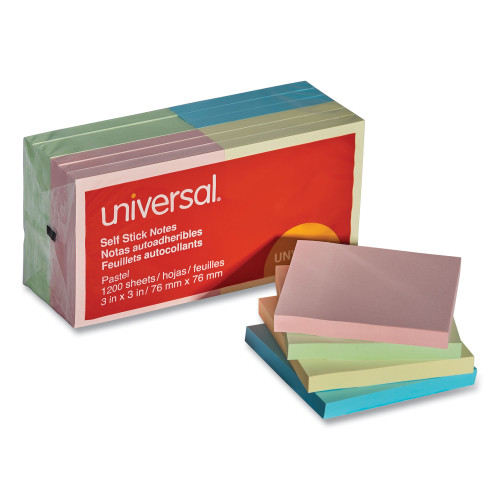 Universal Self-Stick Note Pads， 3 x 3， Assorted Pastel Colors， 100-Sheet， 12/Pack (35669) - Mycitystee