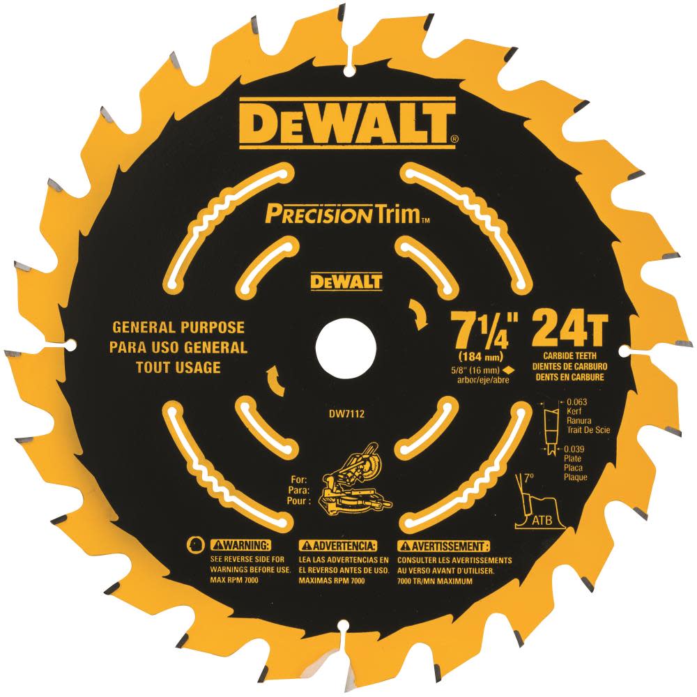 DEWALT Cordless Miter Saw Blade 7-1/4 In. 24T DW7112PT from DEWALT - Mycitystee