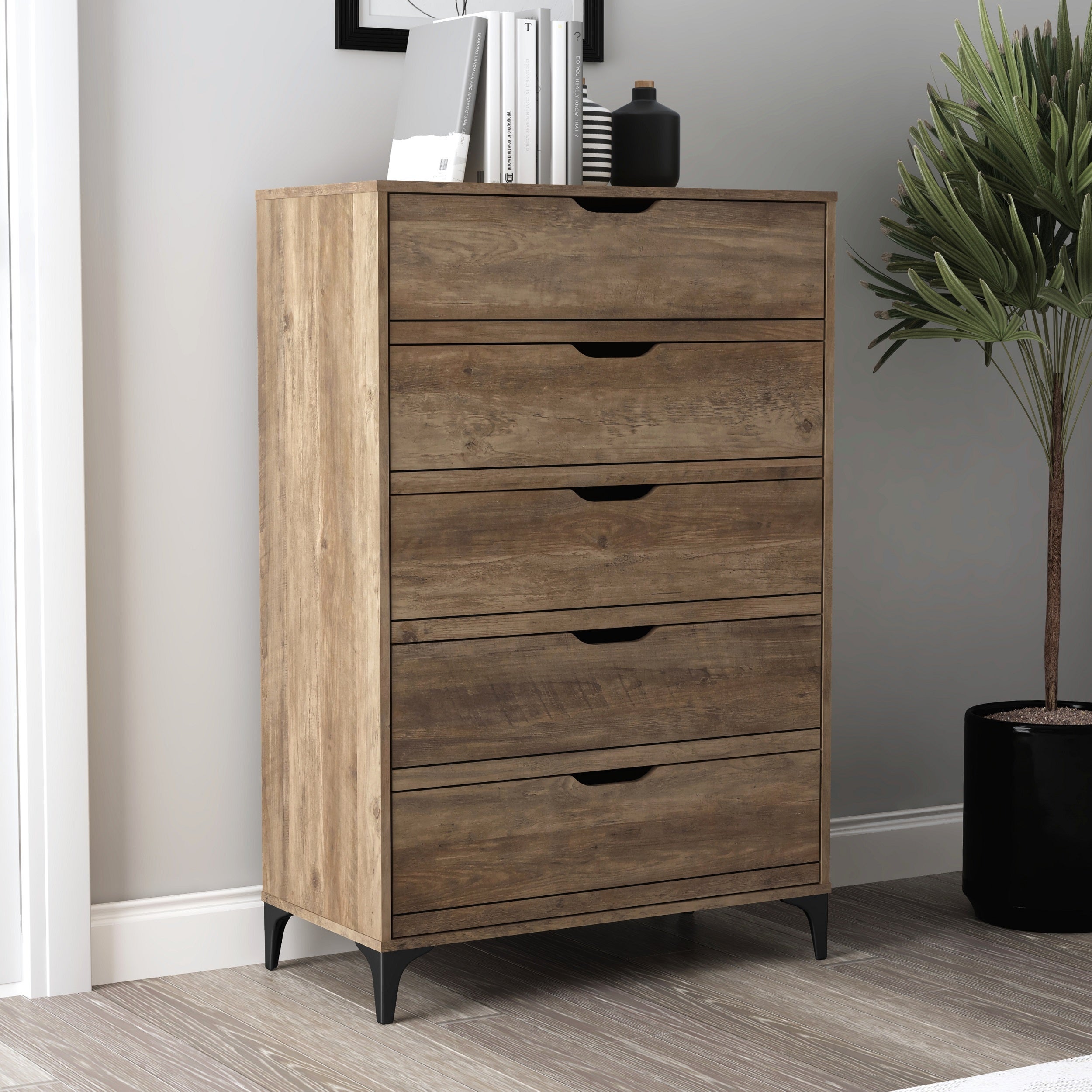 Lilay 5-Drawer Chest of Drawer (46.4 in. H x 15.6 in. W x 30.7 in. D) - - 37573119 - Mycitystee