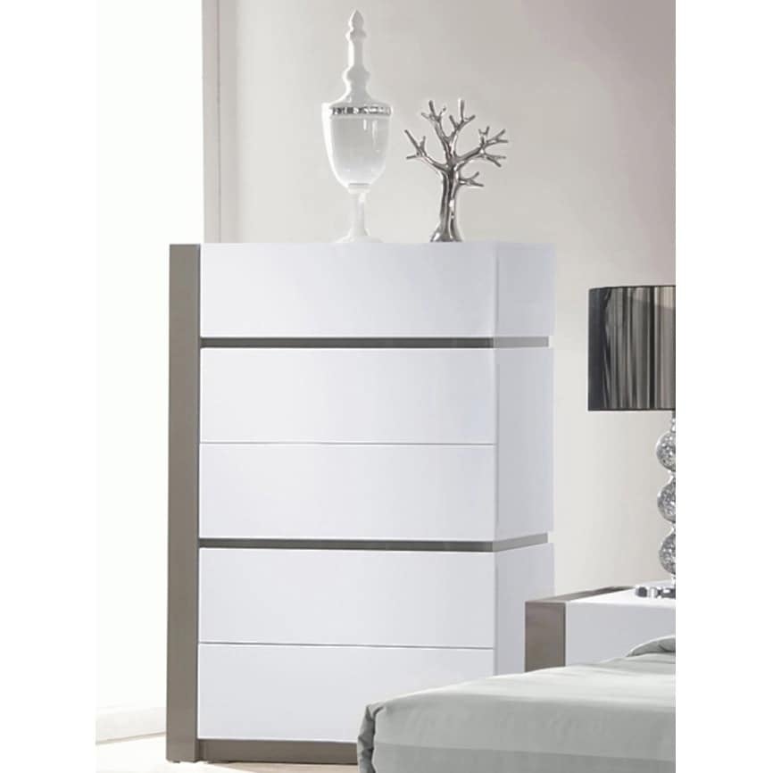 Somette Mehdi Gloss White/ Grey 5-drawer Chest - - 9908977 - Mycitystee