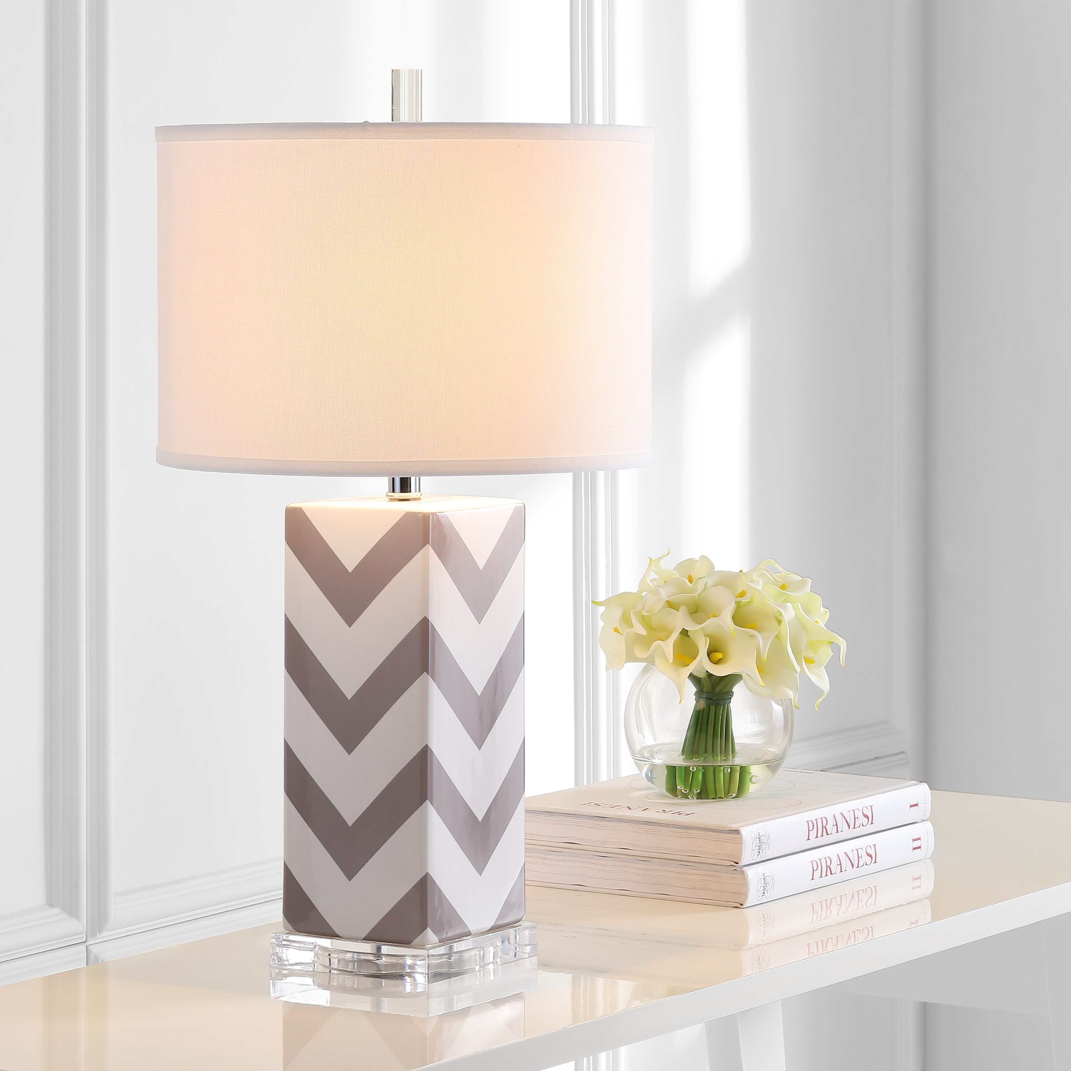 SAFAVIEH Lighting 27-inch Grey Chevron Stripe Table Lamp (Set of 2) - 15