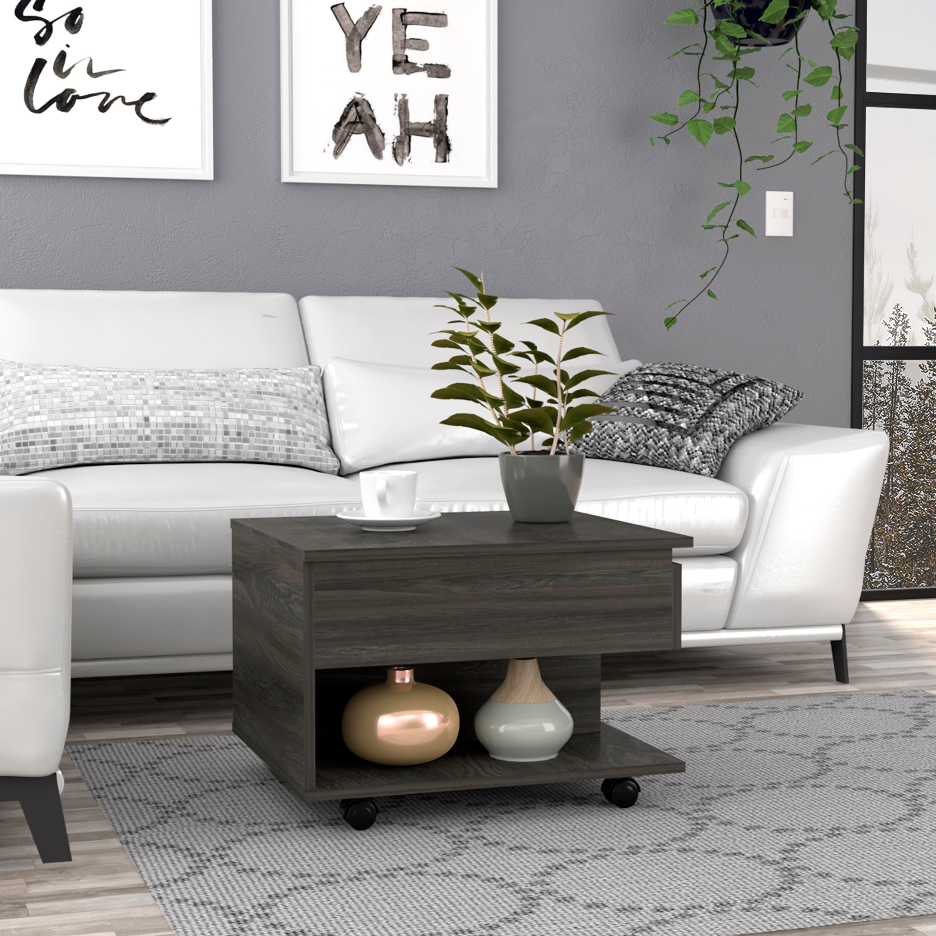 Lift Top Coffee Table with Casters and 1 Shelf for en， Bedroom， or Living Room， Easy Assemble - Mycitystee