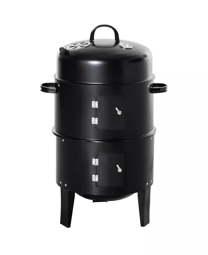 Outsunny Vertical Charcoal BBQ Smoker， 3-in-1 16