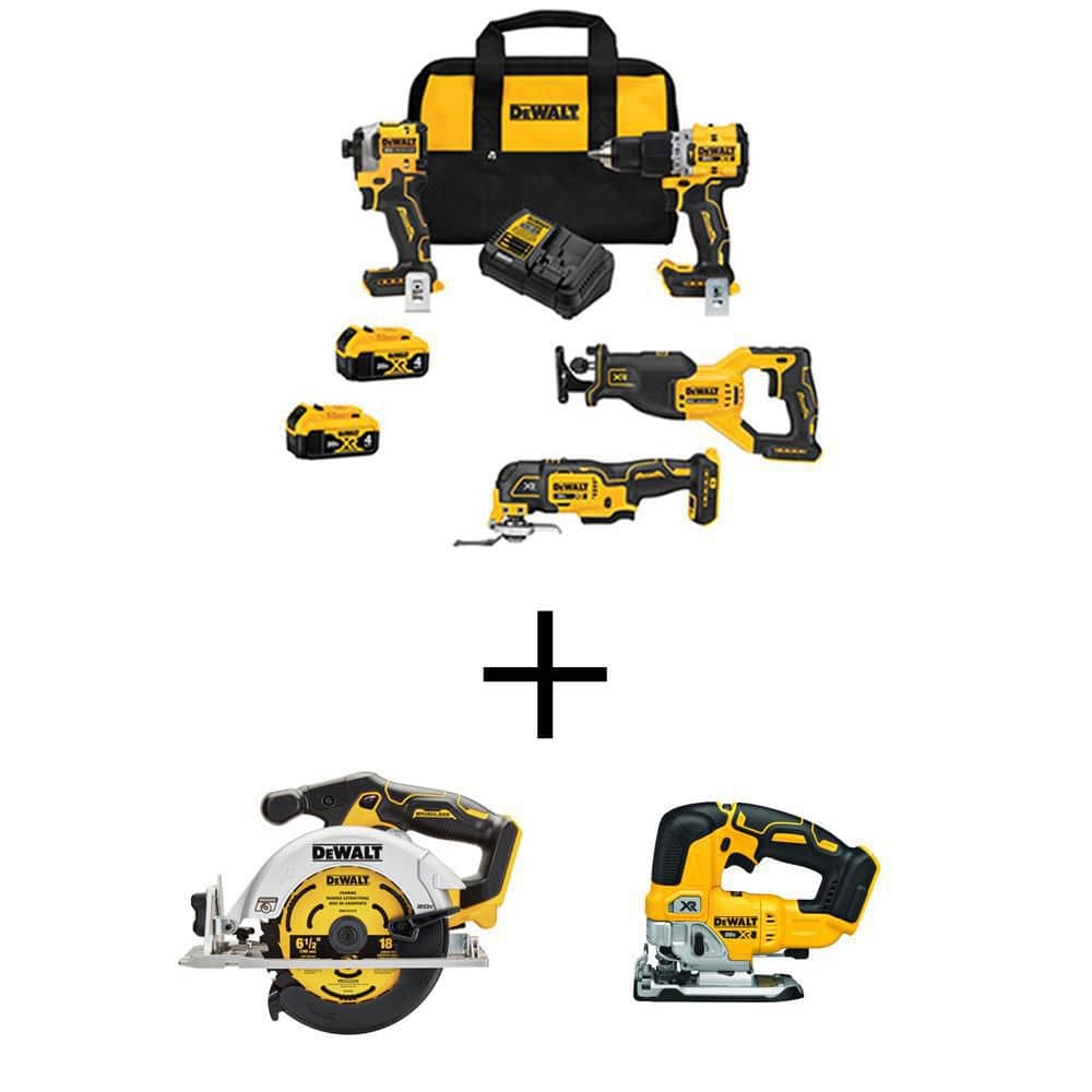 DEWALT 20V MAX Lithium-Ion Cordless Brushless 4 Tool Combo Kit, 20V Brushless 6-1/2 in. Circ Saw, and 20V XR Brushless Jigsaw DCK4050M2W56534 - Mycitystee