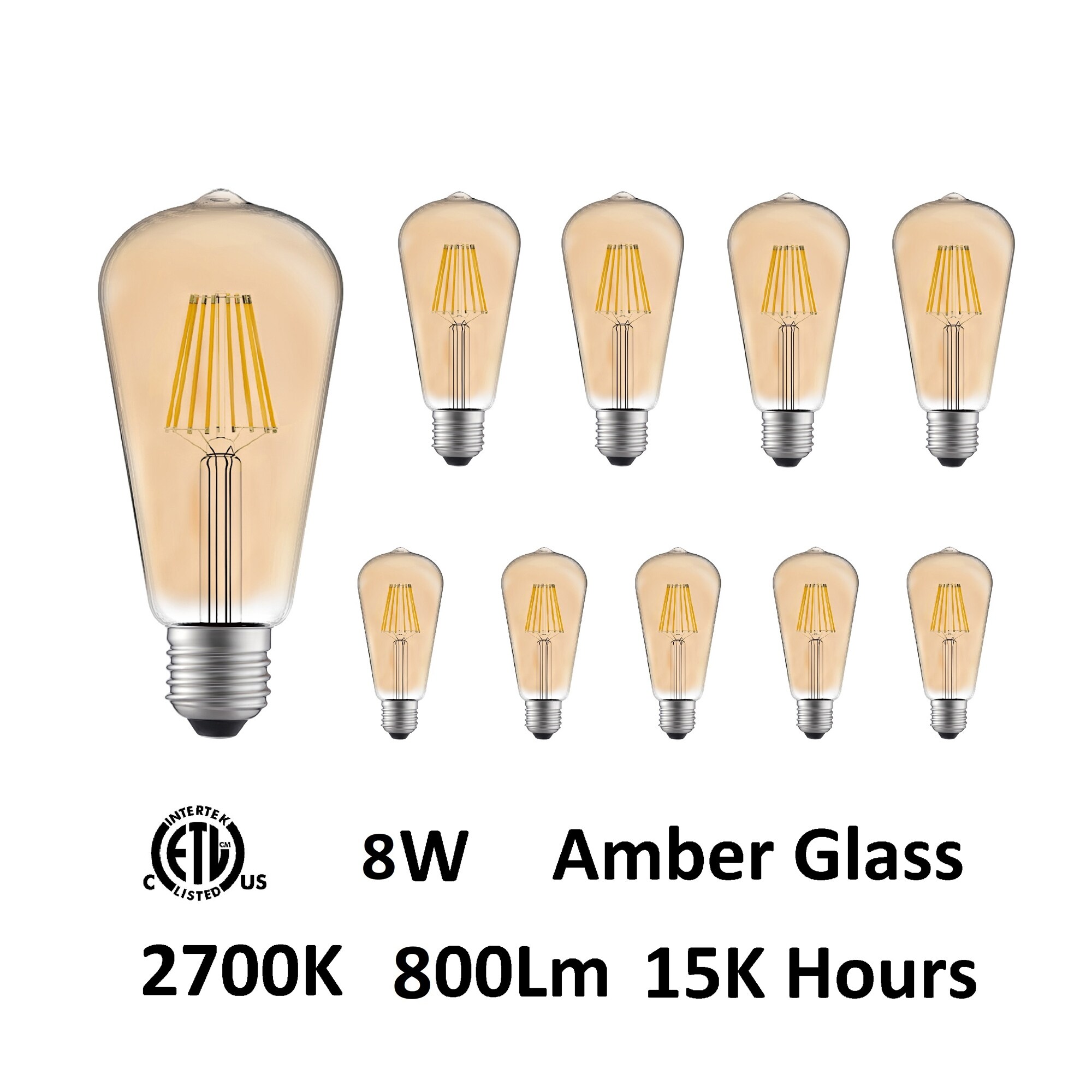 ST19 Warm White 2700K LED 8W Light Bulb (Set of 10) - Amber - Mycitystee