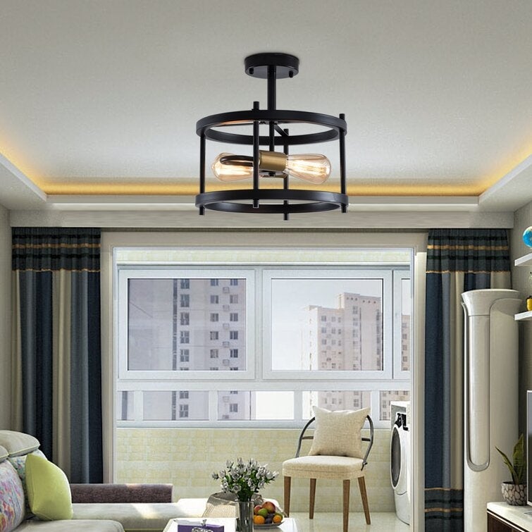 Maxax 2 - Lights Black Metal Semi Flush Mount - N/A - Mycitystee