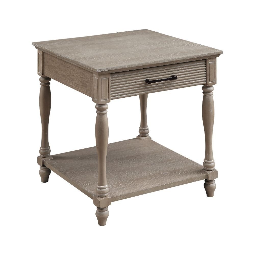 End Table， Antique White 1 Drawer and Open Compartment Wooden Top Wooden Frame with Turned Leg Black Finish - Mycitystee