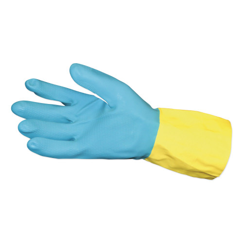 Impact Flocked Lined Neoprene Over Latex Gloves， Powder-Free， Blue/Yellow， Large， Dozen (8433L) - Mycitystee