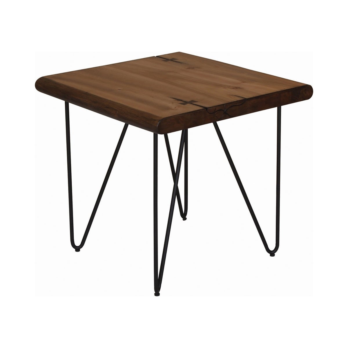 Square Wooden Top End Table with Metal Hairpin Legs， Brown - 22.5 H x 24 W x 24 L - Mycitystee