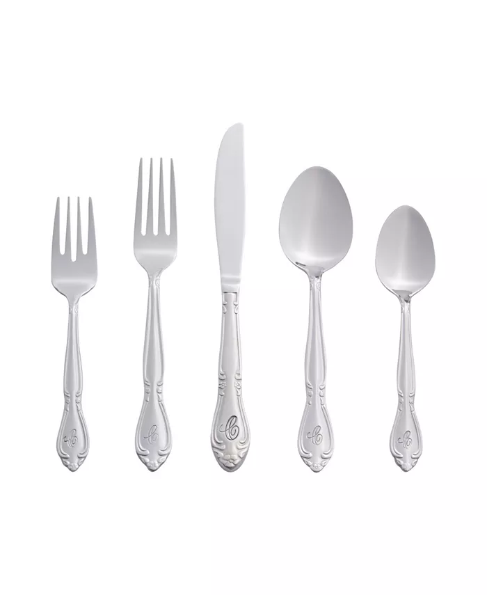 RiverRidge Home Riverridge Rose 46 Piece Monogrammed Flatware Set - C， Service for 8 - Mycitystee