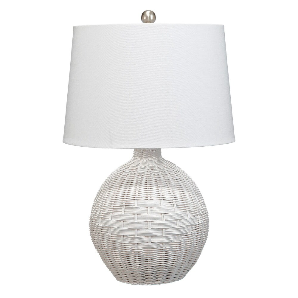Lee 23 Inch Table Lamp， Rattan Woven， Inverted Tapered White Shade， White - 15L/ 15W/ 23H， in inches - Mycitystee