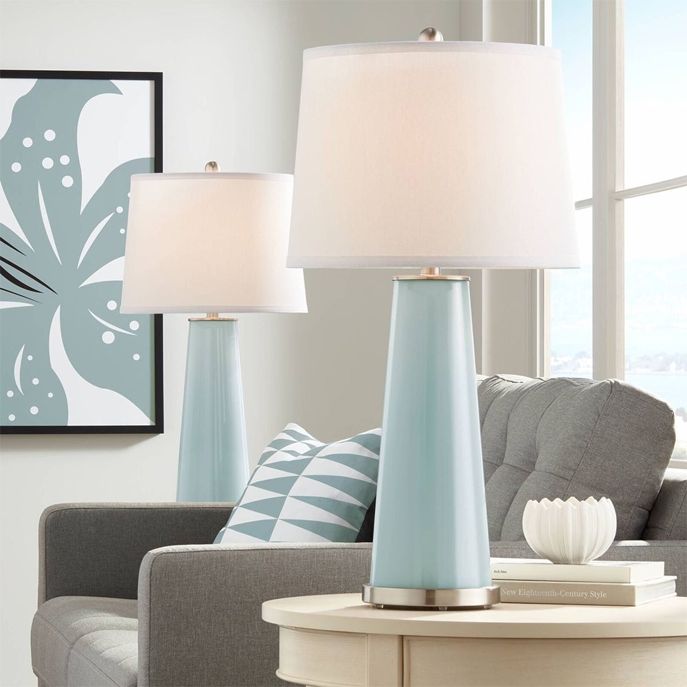 Set of 2 Modern Table Lamps Aqua Sphere Blue Glass White - 5