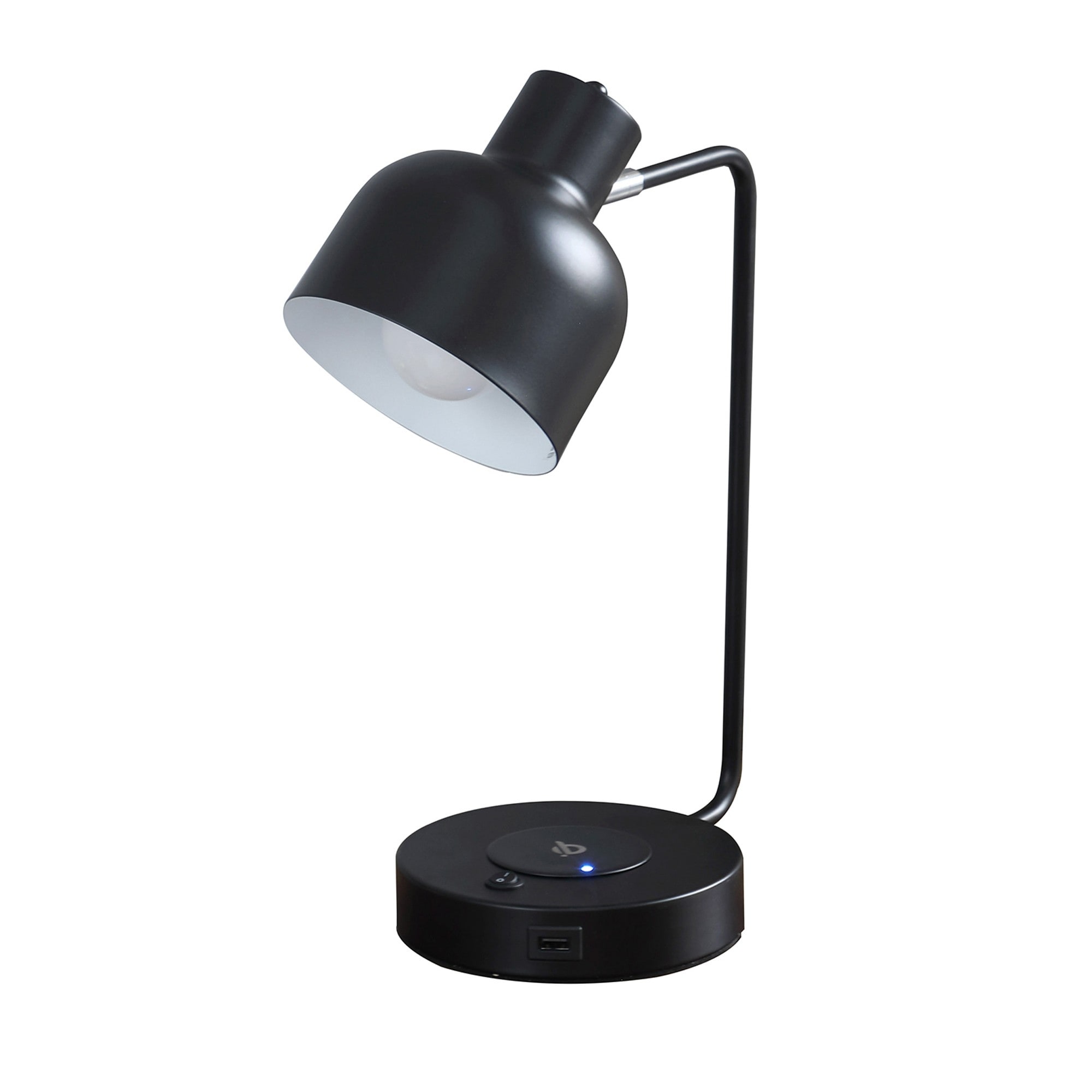 15 Inch Metal Table Lamp， Adjustable Shade， Wireless Charging， Black - Mycitystee