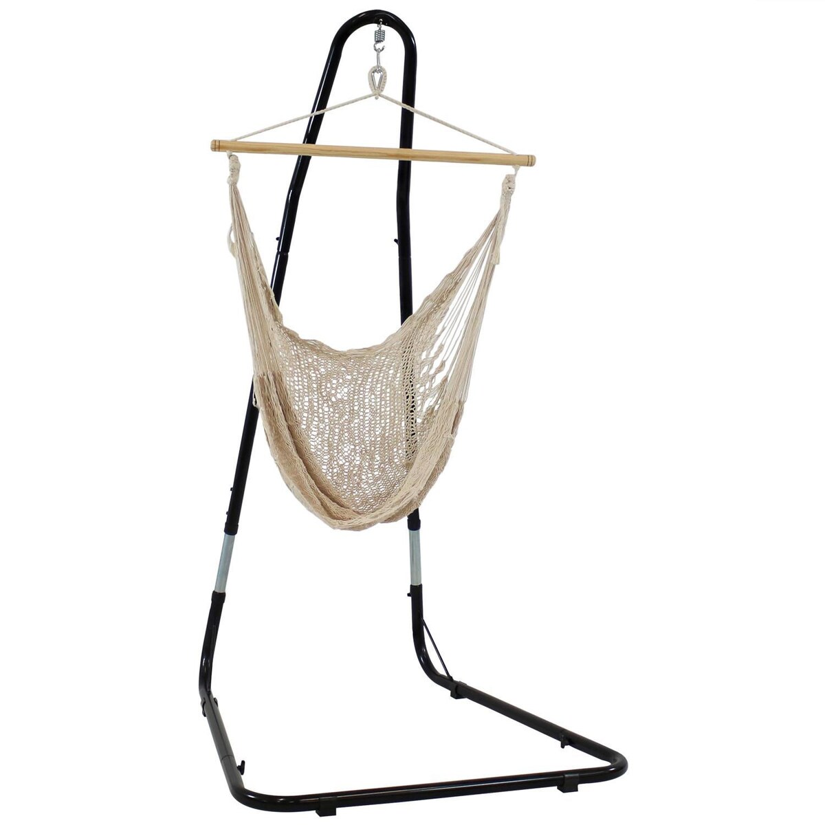 Ultimate Patio Hanging Mayan Rope Hammock Chair w/ Adjustable Chair Stand - Mycitystee