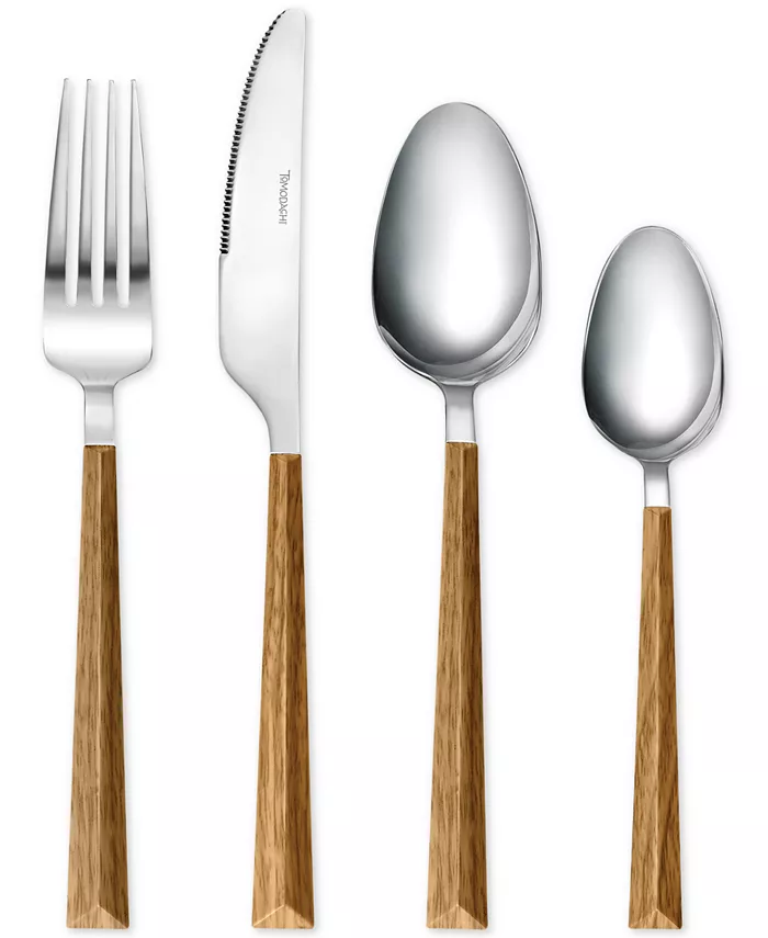 Hampton Forge Tomodachi  Dali Wood 16-Pc. Flatware Set， Service for 4 - Mycitystee