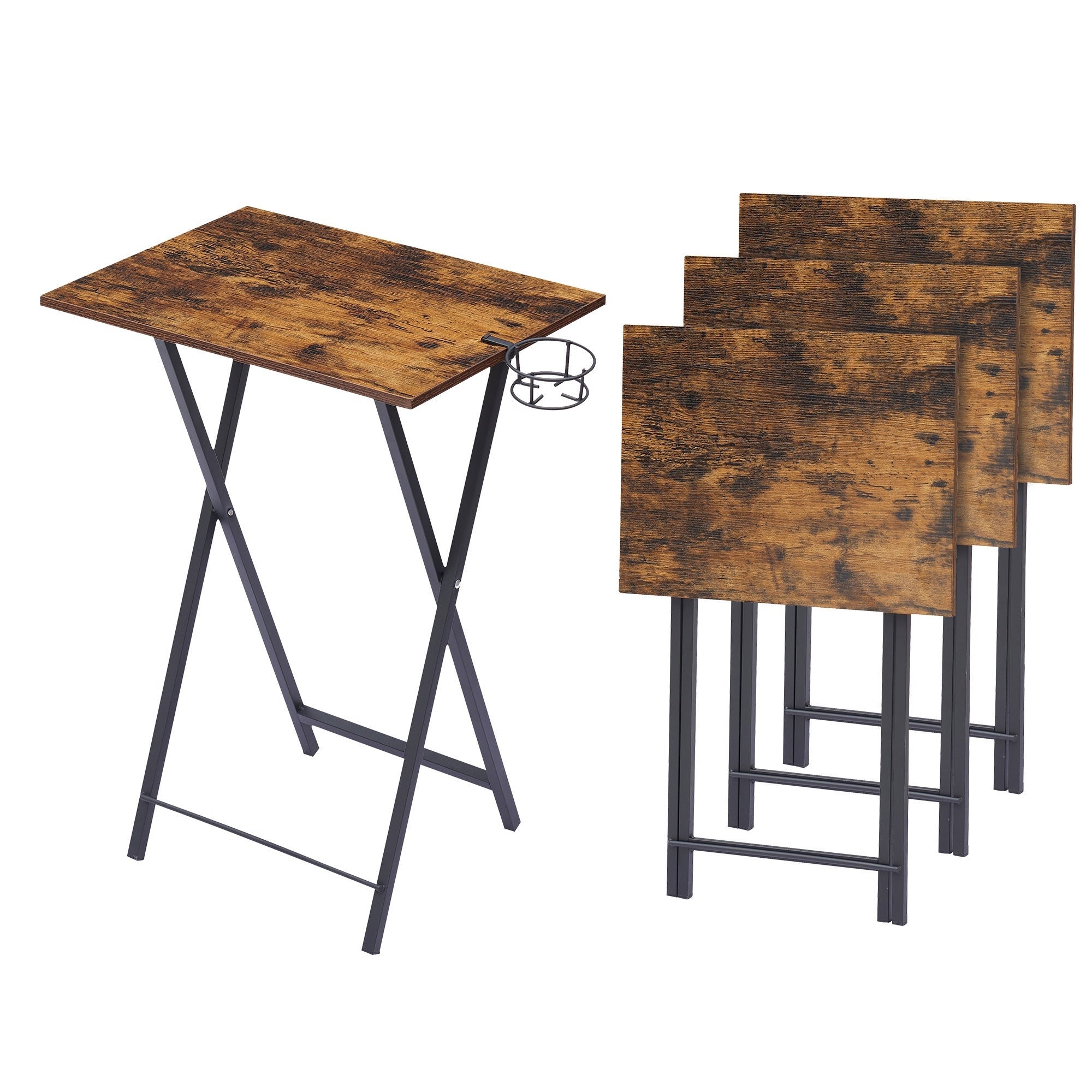 TV Tray Set of 4， Folding Snack Table with Cup Holder - Mycitystee