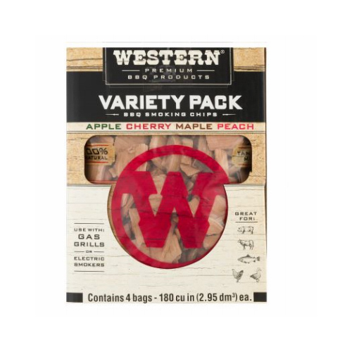Western Premium BBQ 80485 Wood BBQ Smoking Chips， 4 Flavors， (4) 180-Cu.-In. Bags  pack of 4 - Mycitystee