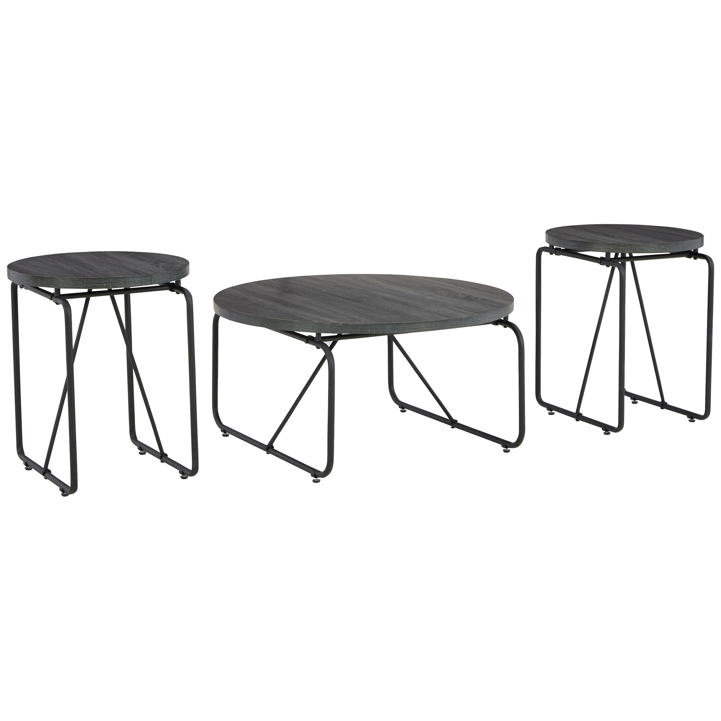 Modern 3 Piece Coffee Table Set with Side Tables， Metal Base， Charcoal - Mycitystee