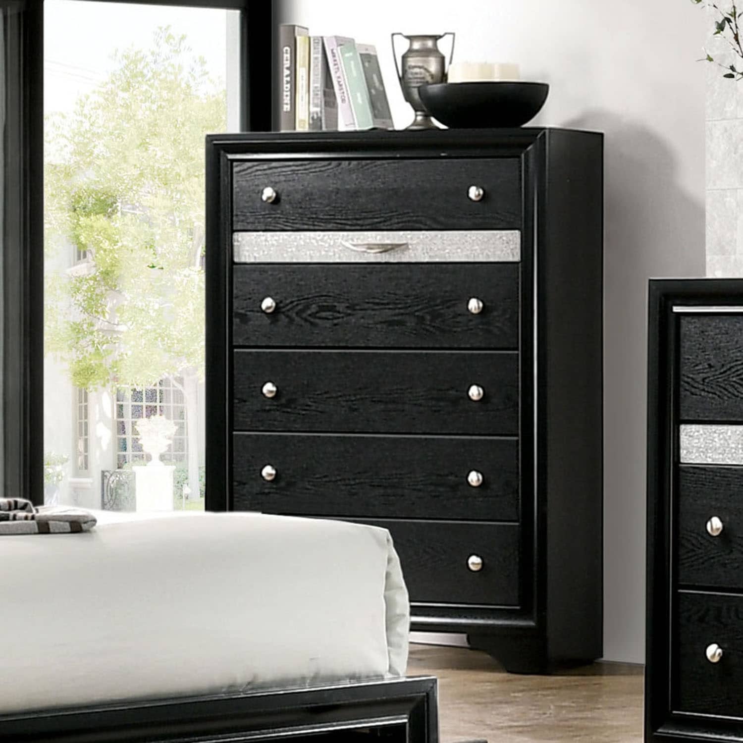 Furniture of America Aoki Contemporary Black and Silver 6-drawer Chest - - 28978097 - Mycitystee