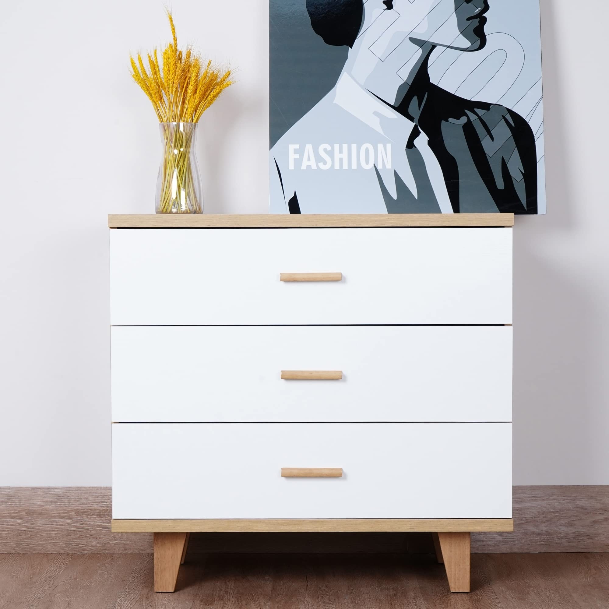 Modern 3 Drawer Dresser for Bedroom with Wide Drawers and Wood Handles， Wood Storage Chest of Drawers - as picture - - 37668570 - Mycitystee