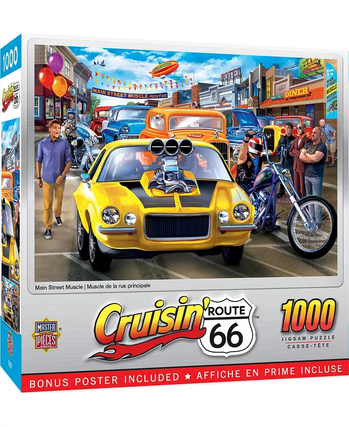 MasterPieces Puzzles Cruisin' Route 66 - Main Street Muscle 1000 Piece Puzzle - Mycitystee