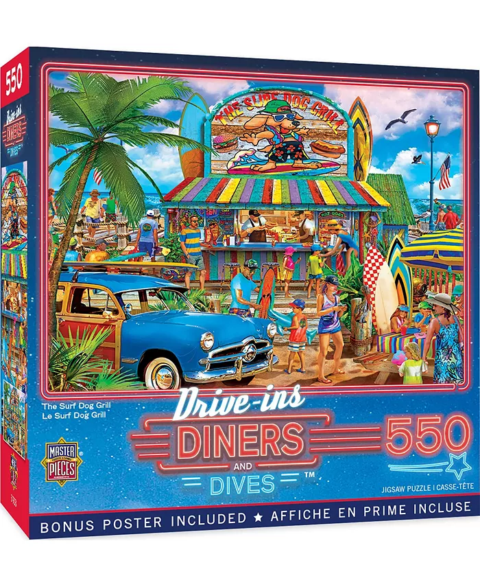MasterPieces Puzzles Drive-Ins， Diners Dives - The Surf Dog Grill 550 Piece Puzzle - Mycitystee