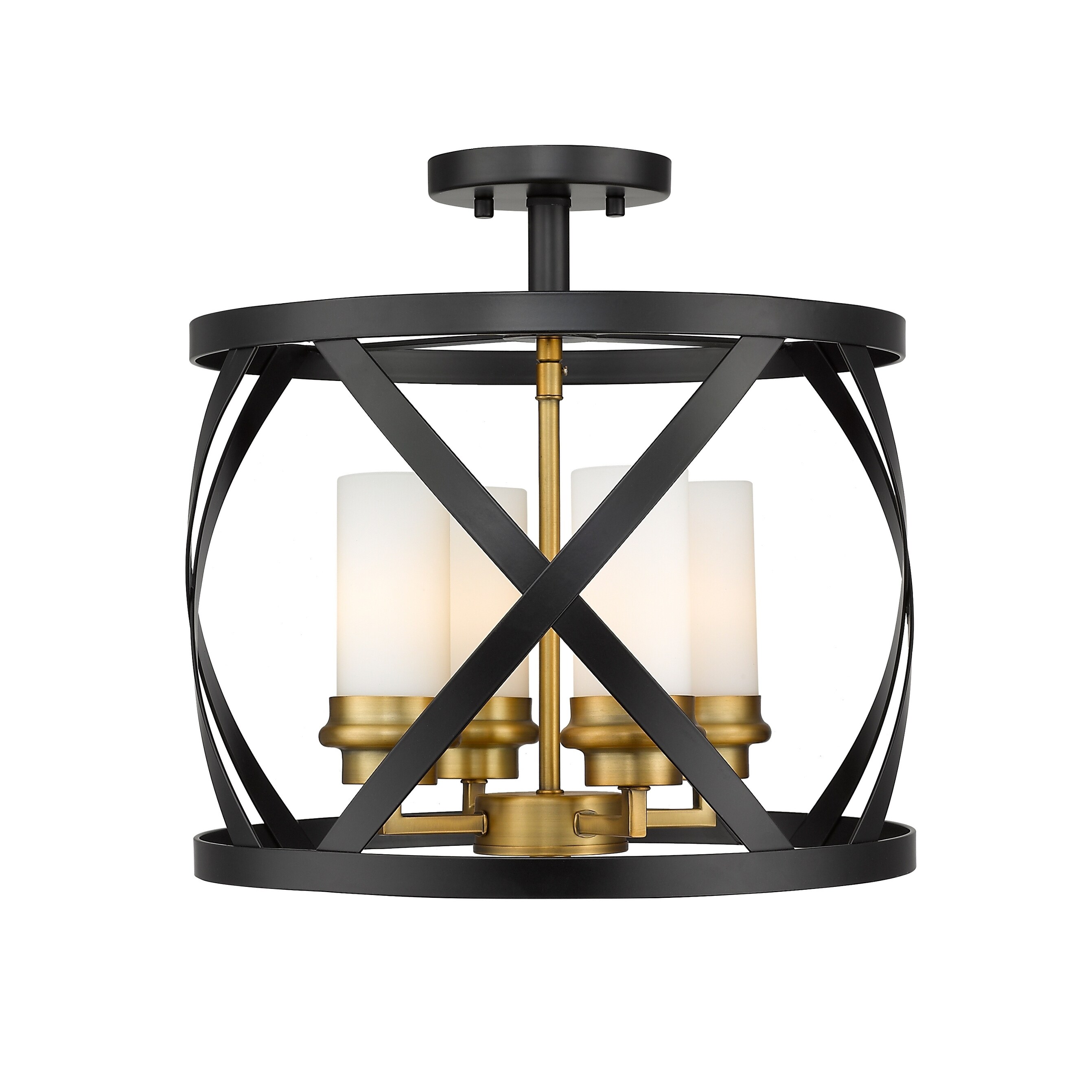 Malcalester 4 Light Semi Flush Mount - Matte Black + Olde Brass - Mycitystee