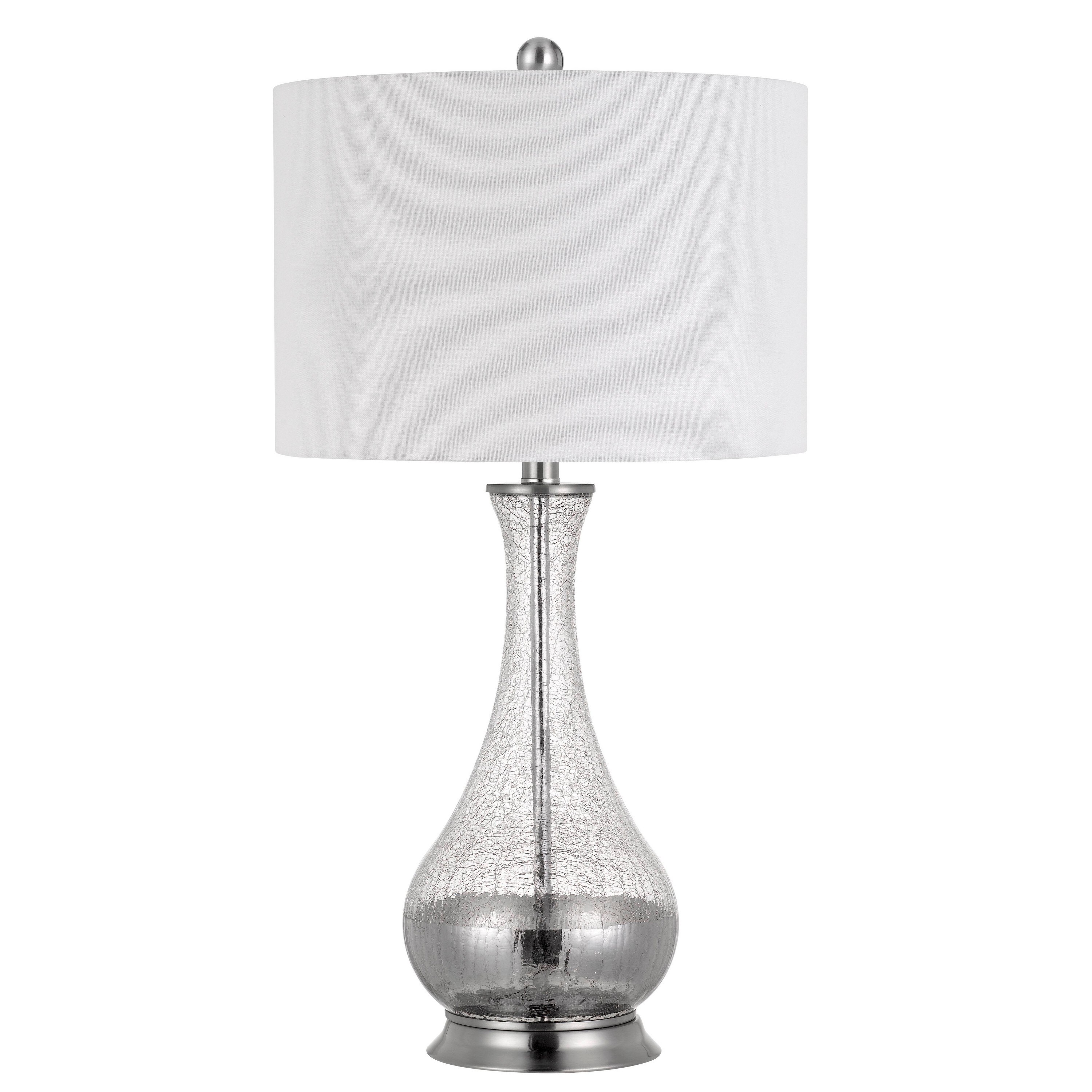 Glass Body Table Lamp with Crackled Finish， Set of 2， Silver and White - Mycitystee