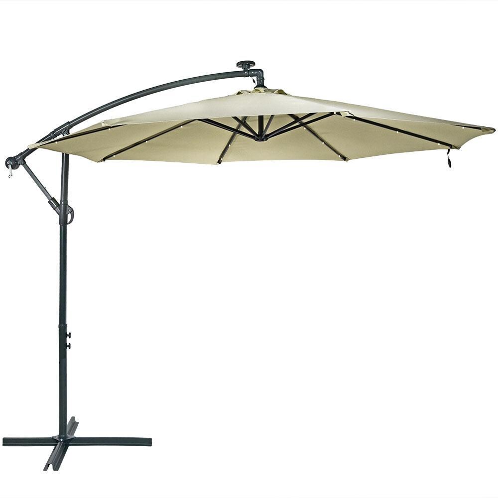 Ultimate Patio 10 Ft. Solar Lighted Octagonal Steel Patio Cantilever Umbrella W/ Crank - Mycitystee